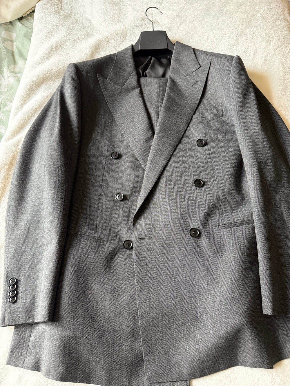 Suitsupply Double-Breasted Gray Herringbone Blazer
